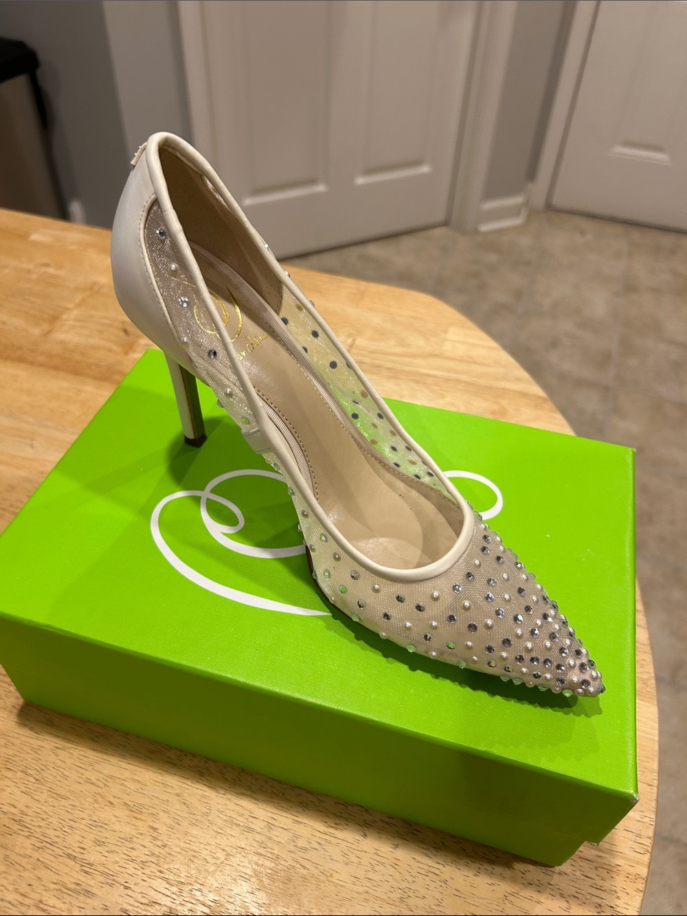Sam Edelman Ivory Pointed Toe Crystal Pump